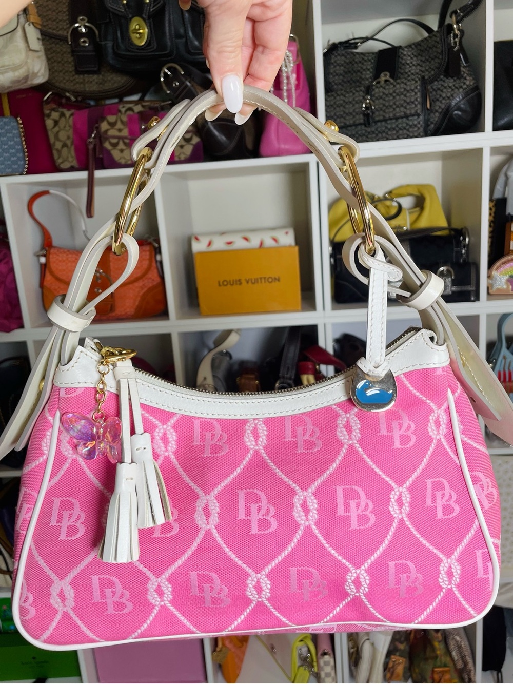 Dooney & Bourke Nautical Rope Pink Canvas & White Leather Monogram Shoulder Bag💕